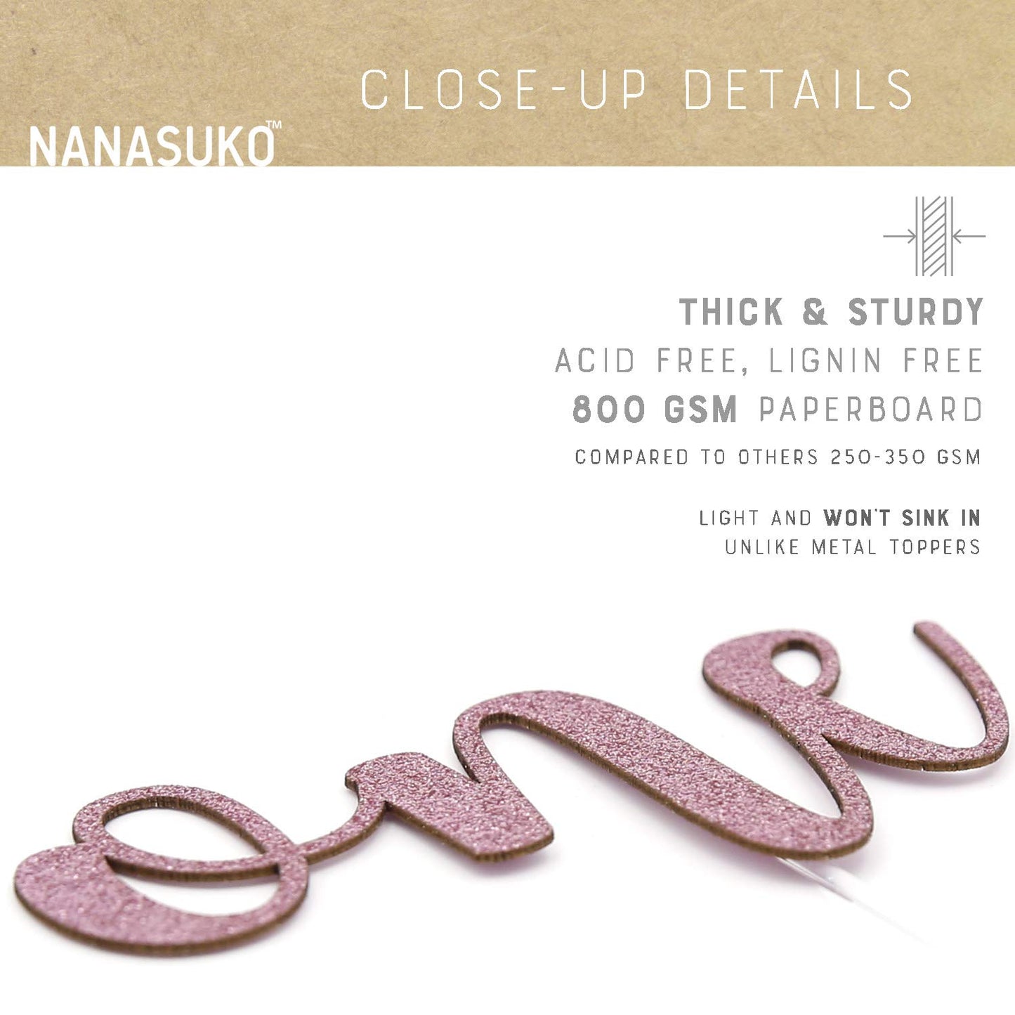 Nanasuko 1St Birthday Cake Topper - One - Double Sided Baby Pink Glitter - Premium Quality Made In Usa