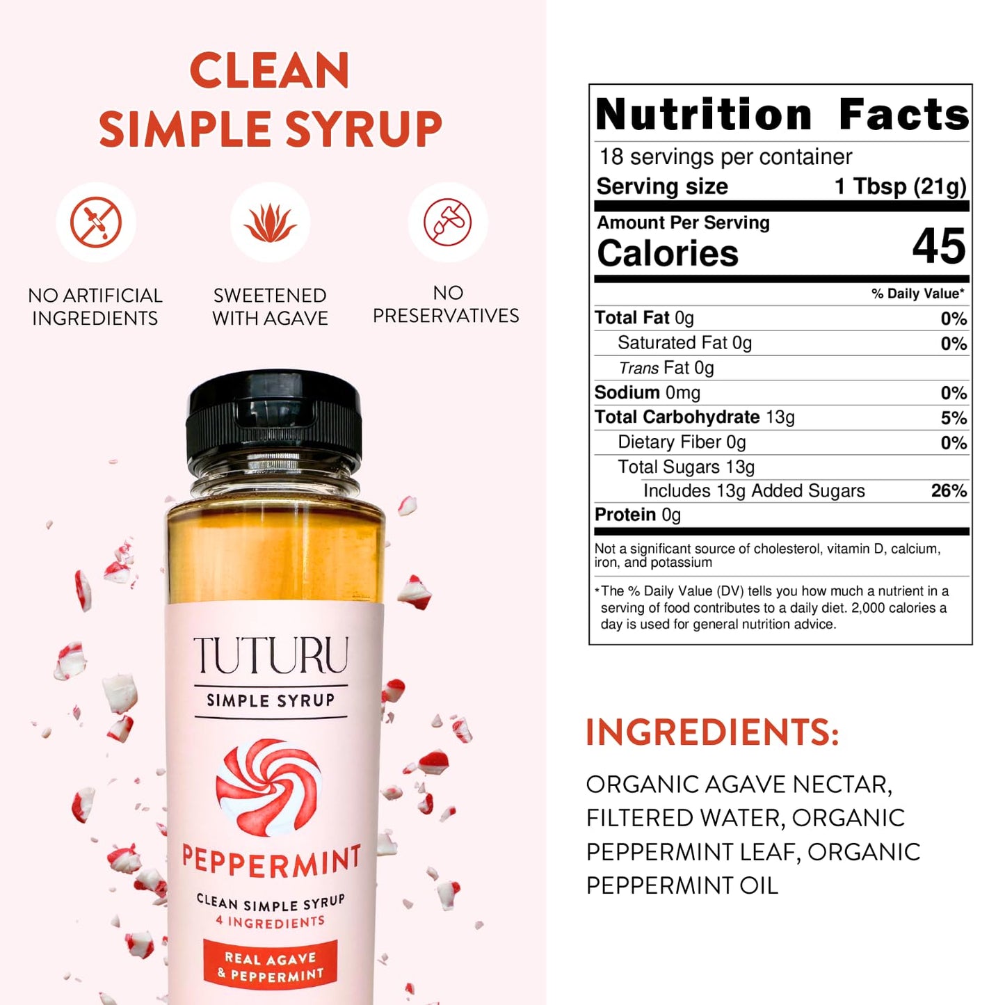 Peppermint Agave Simple Syrup for Coffee  Cocktails  Matcha - Sweetened with Agave Nectar - Infused with Real Peppermint Leaf - 13.5 oz