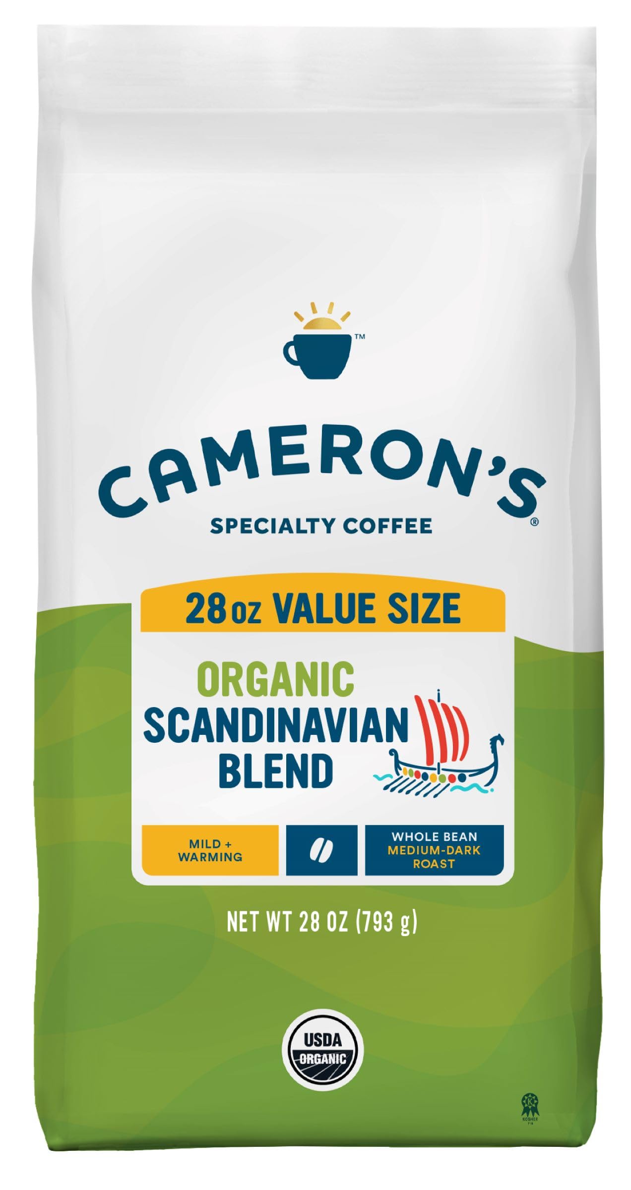 Camerons Coffee Roasted Whole Bean Coffee, Scandinavian Blend, 28 Ounce