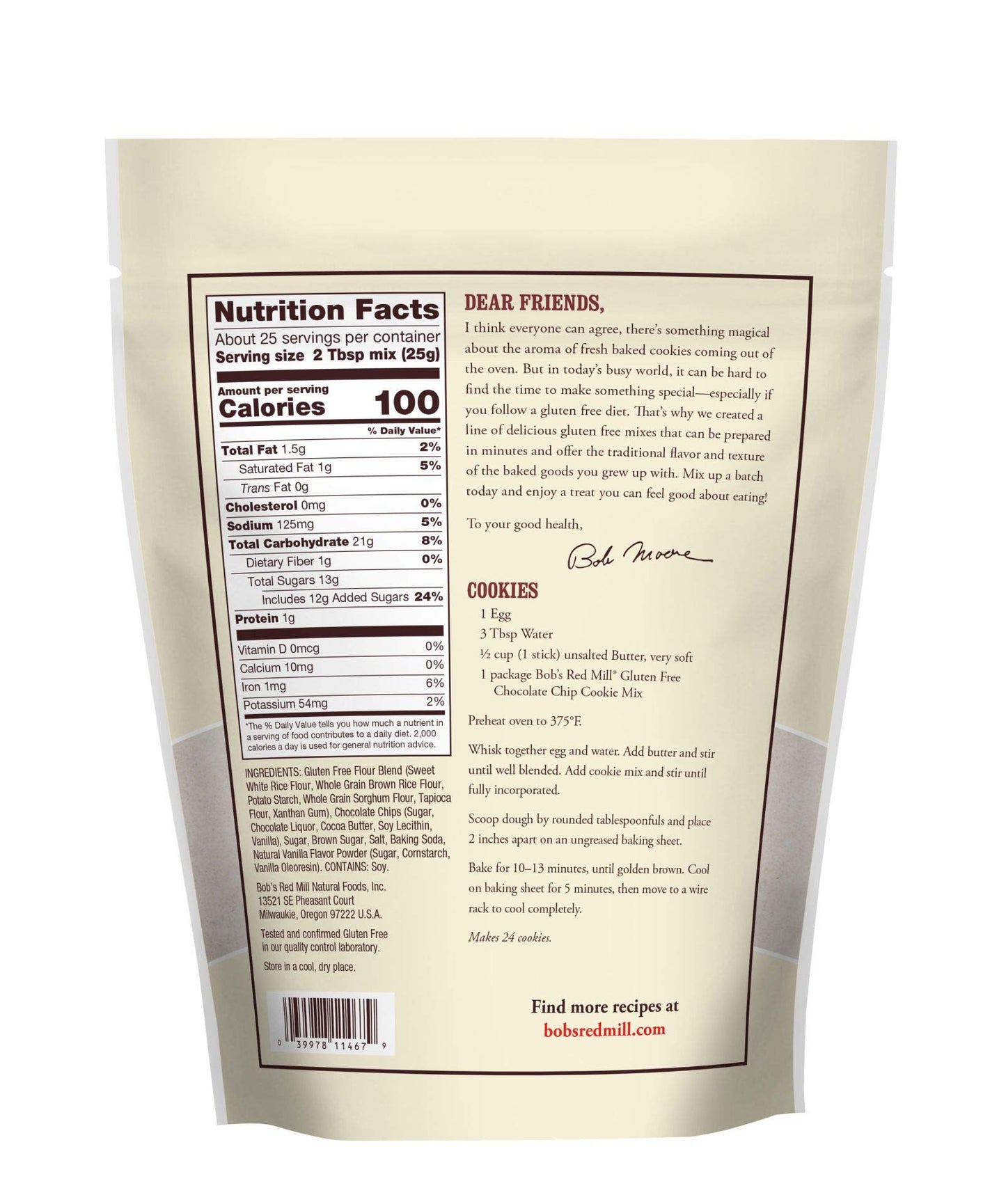 Bob'S Red Mill Cookie Mix, Gluten Free Chocolate Chip, 22 Oz