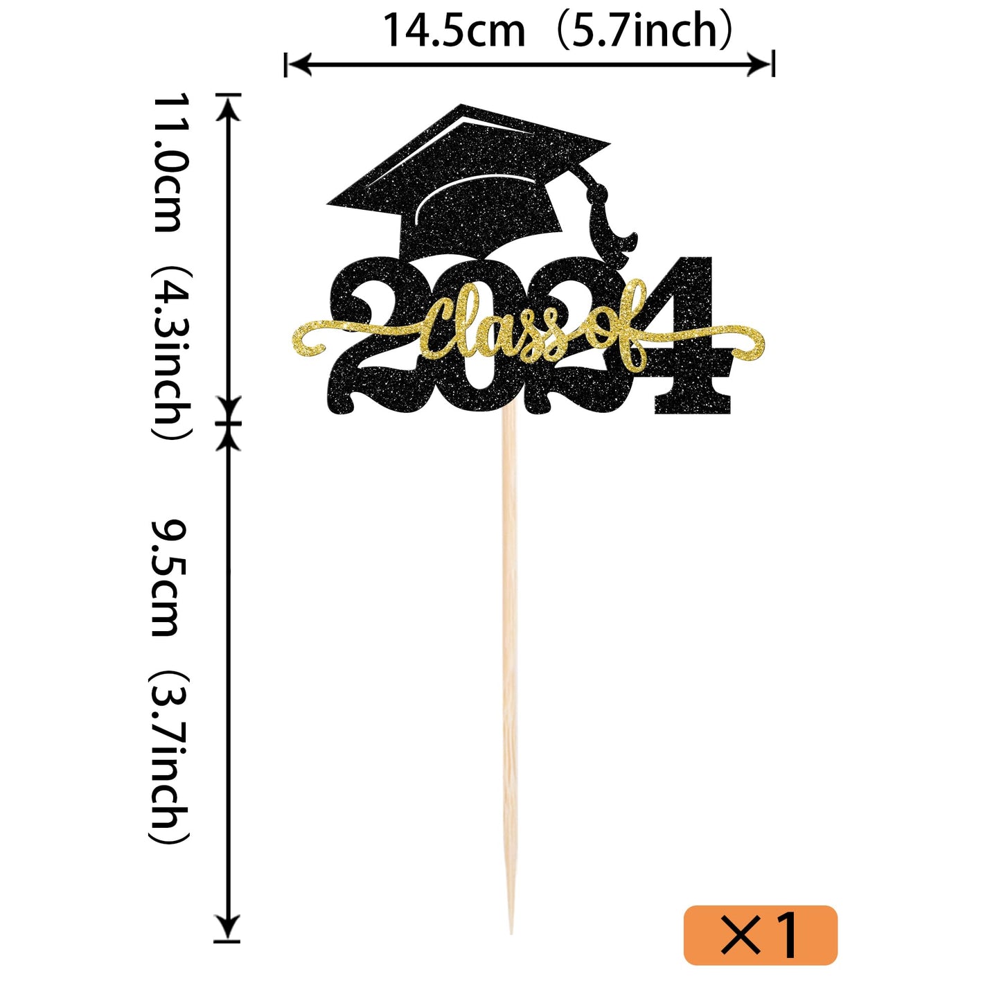 YCTHUNFISH Graduation Cake Topper, Class of 2025, Black Gold, Small Size, Glitter Congrats Grad Cap Decoration