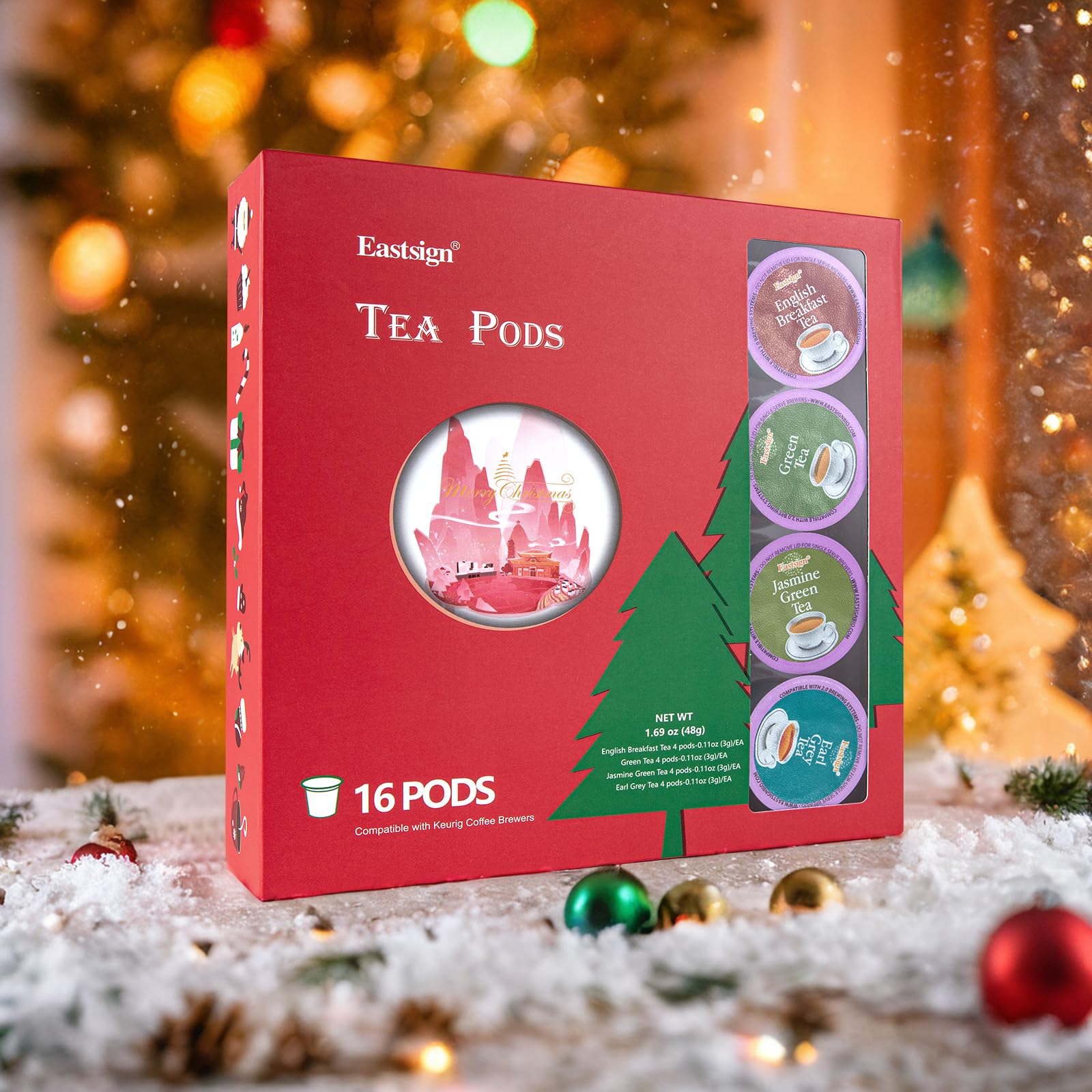 Eastsign Tea K Cups Variety Pack, 16-Count, 4 Flavors: English Breakfast, Jasmine, Earl Grey, Green Tea
