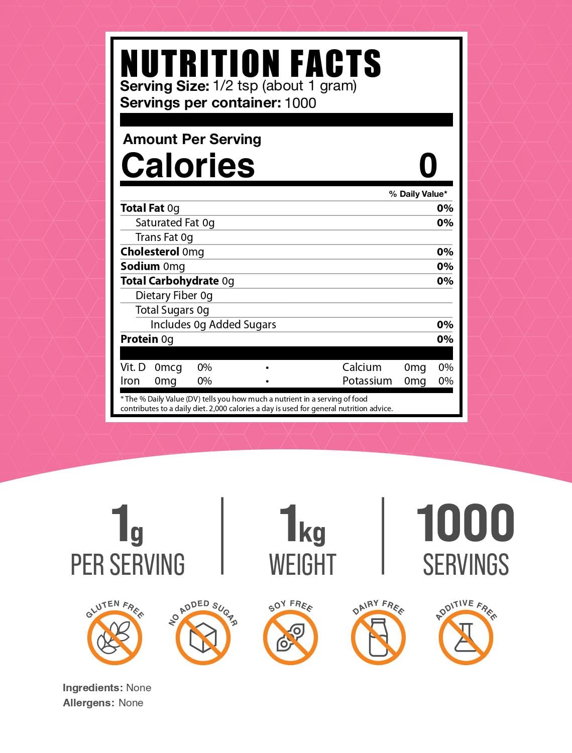 Bulkdietary products Fructose Powder - Zero Calorie Sweetener, Food Grade, 1kg (2.2 lbs), Gluten Free, Model FRUC1KG