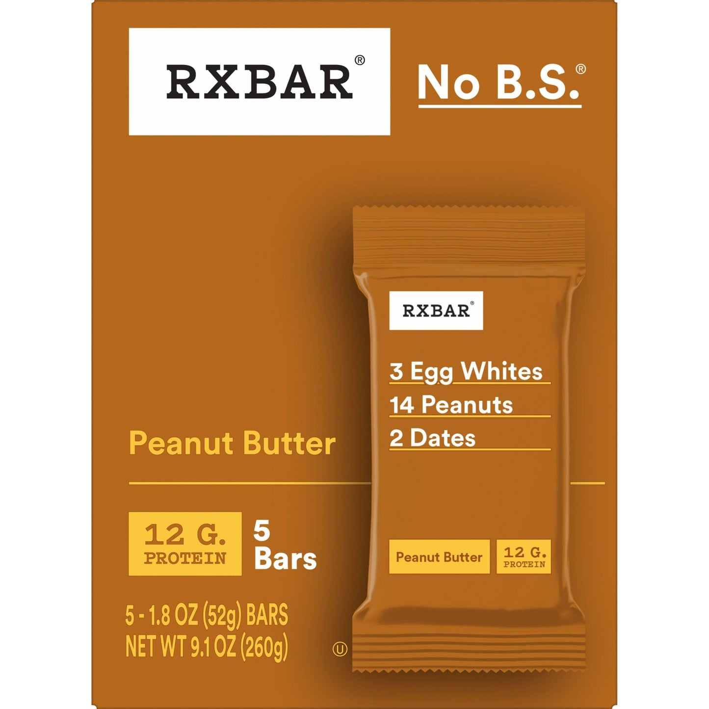 RXBAR Peanut Butter Protein Bar 5 Count, 1.8 OZ