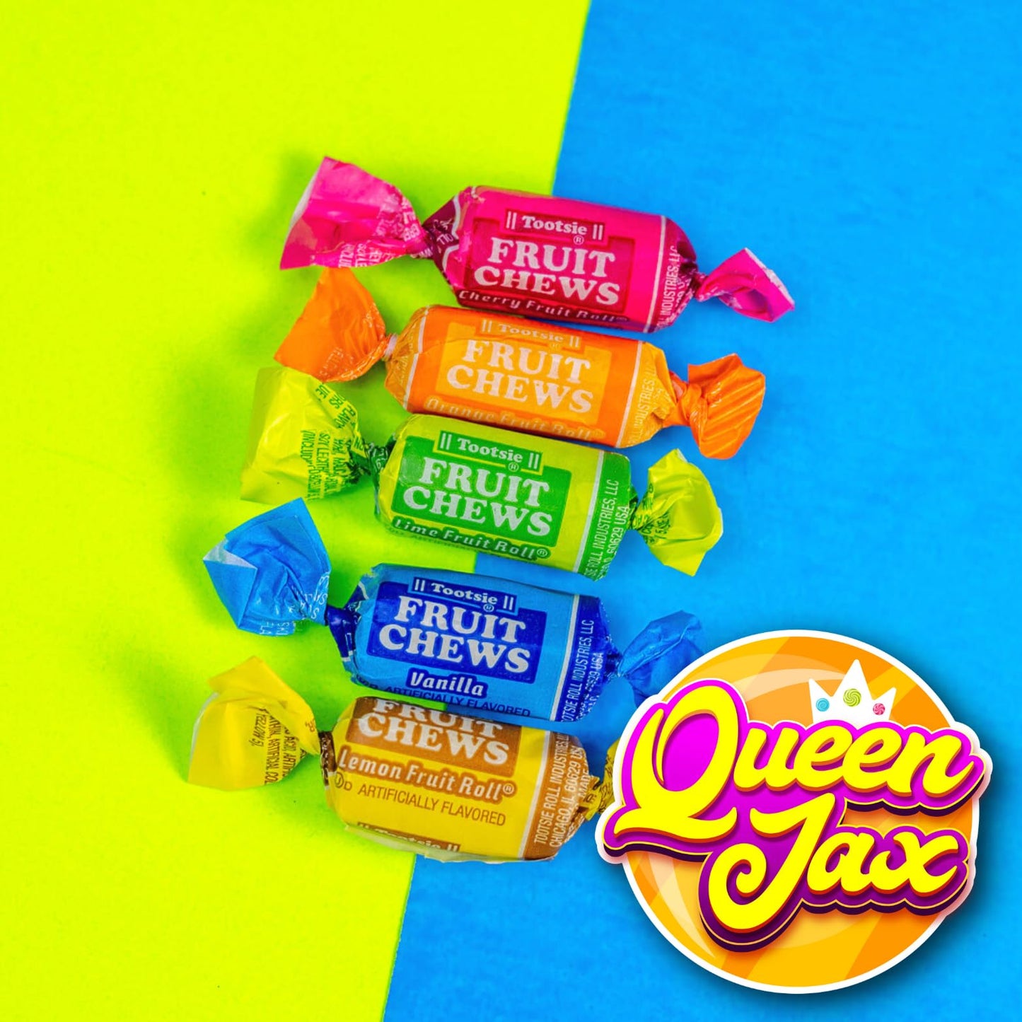 Fruit Chews - 5 Pound Bag - Assorted Candy - Chewy, Fruity And Delicious - Cherry, Lemon, Lime, Orange And Vanilla - Queen Jax - Individually Wrapped Candy - Fresh, Mouth Watering And Scrumptious Bulk Candy Bag - Buy In Bulk And Save!