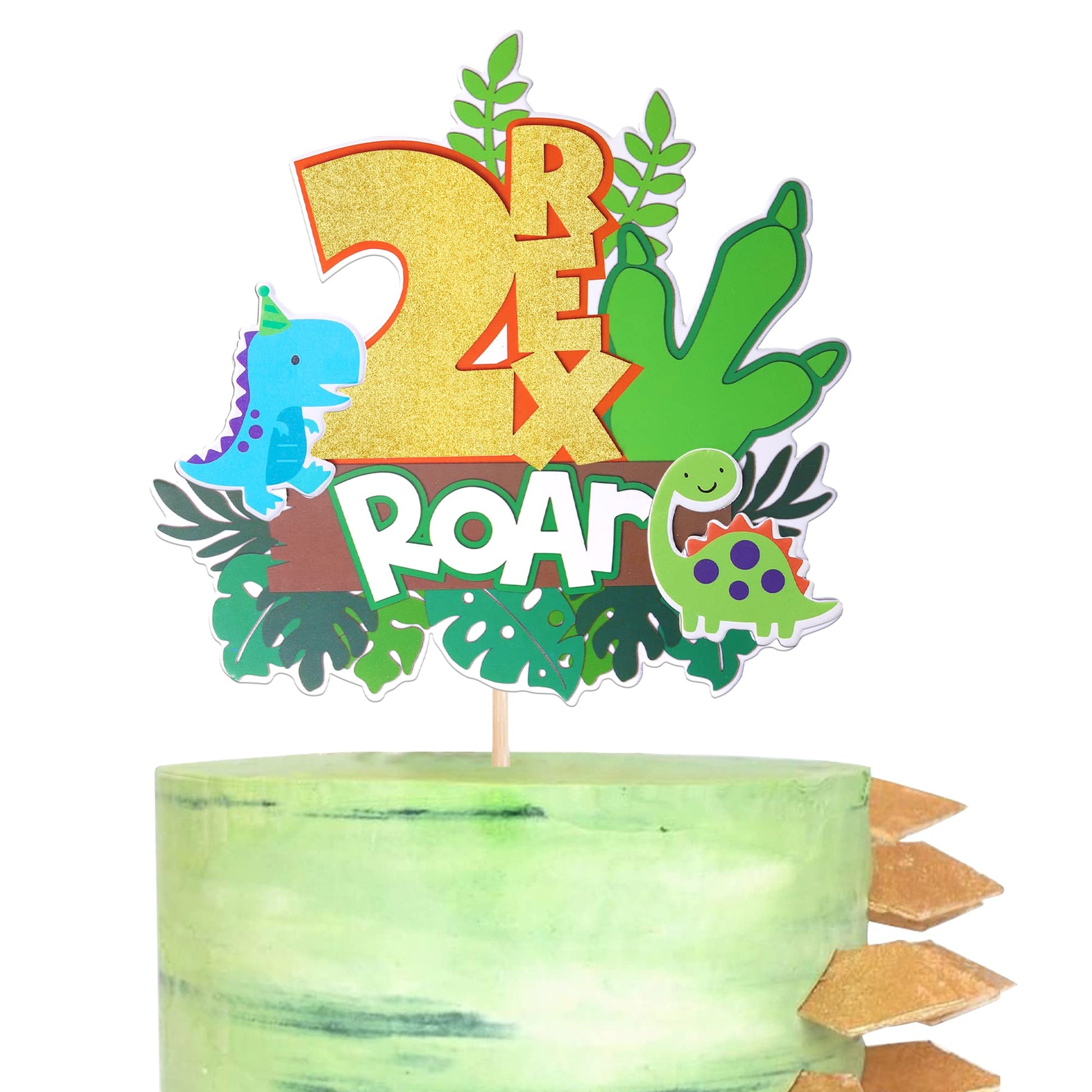 Rsstarxi Dinosaur 2nd Birthday Cake Topper, Blue, W 6 inch * H 8 inch, Paper, Model XM107-Blue 2, Perfect for Dino Theme Party Decorations