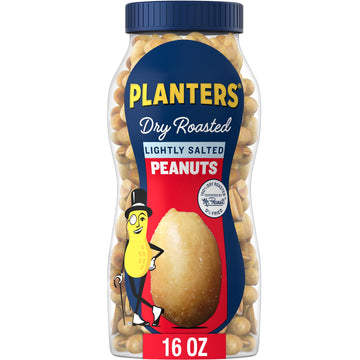 Planters Dry Roasted Peanuts, Lightly Salted Peanuts, Resealable Jar, Kosher, Roasted Nuts, Snack, 16Oz Jar (6 Pack)