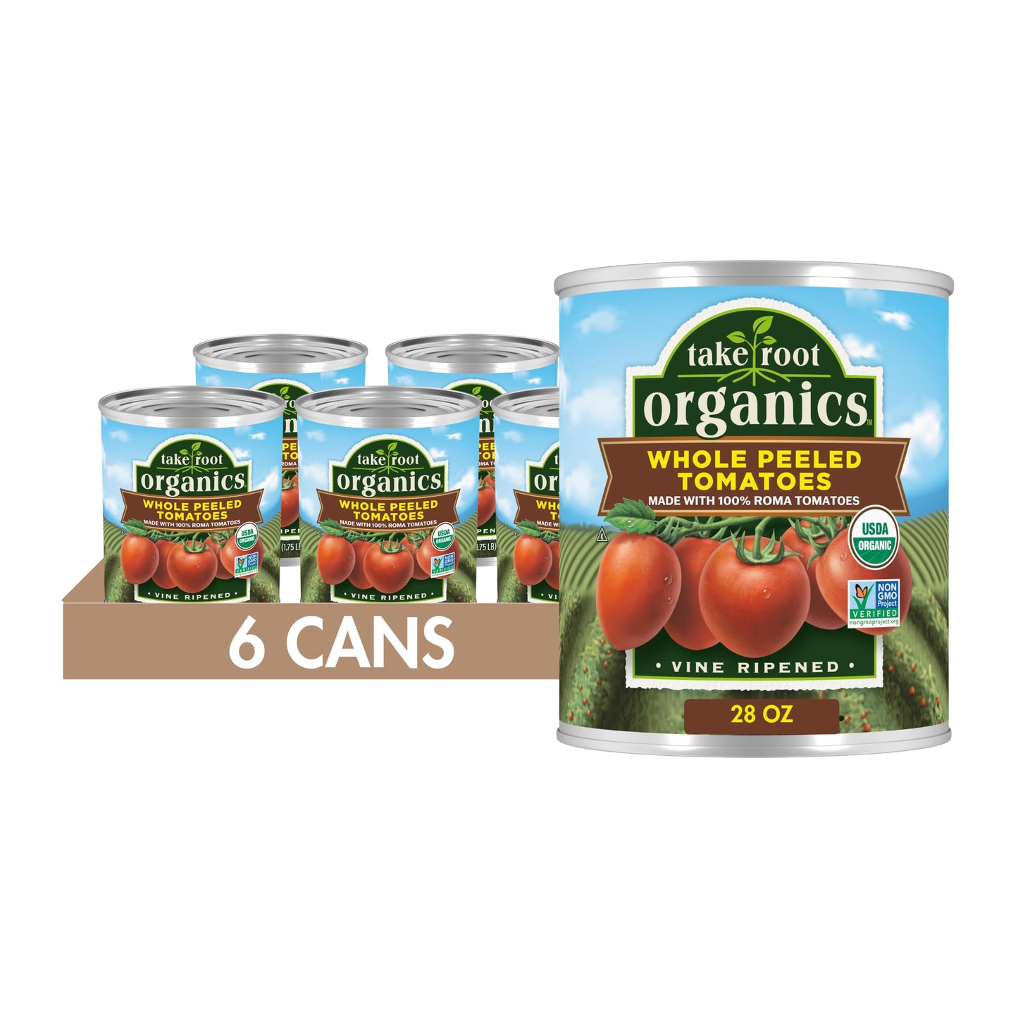 Take Root Organics Whole Peeled Organic Canned Tomatoes, 28 oz Can (Pack of 6 Cans)