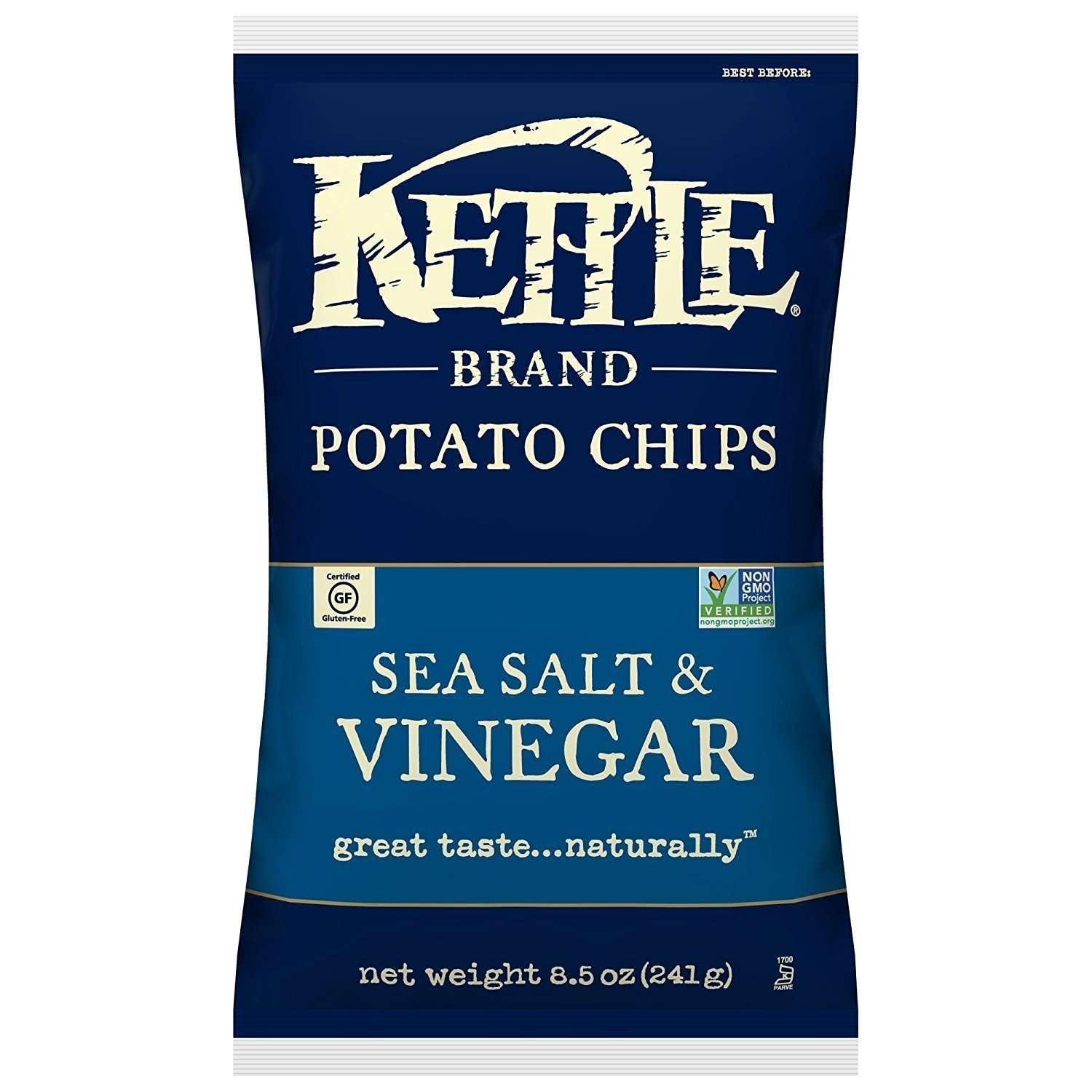 Kettle Brand Potato Chips, Sea Salt And Vinegar, 8.5 Ounce Bags (Pack Of 12)