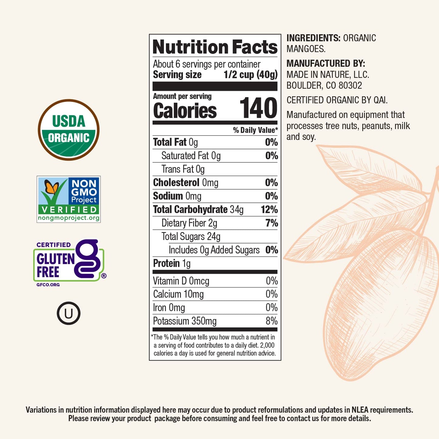 Made in Nature Organic Dried Mangoes, Non-GMO, Gluten Free, Unsulfured, Vegan Snack, 8oz (Pack of 1), Packaging May Vary