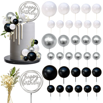35 PcS Mini colorful Balls cake Topper DIY cake Insert Topper Artificial Dried Flowers cake Decorations for Wedding Anniversary