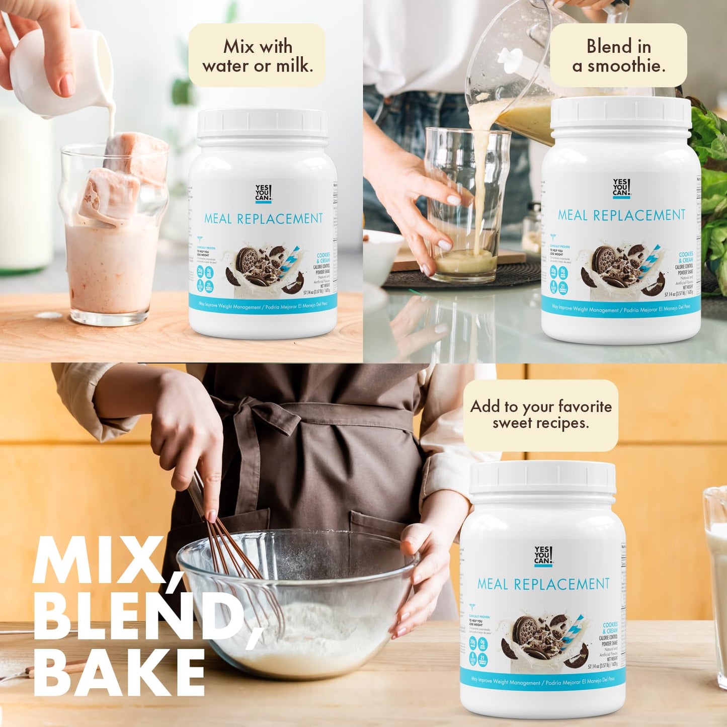 Yes You Can! Complete Meal Replacement Shake - 15 Servings, 20g Protein, 0g Added Sugars, Cookies & Cream