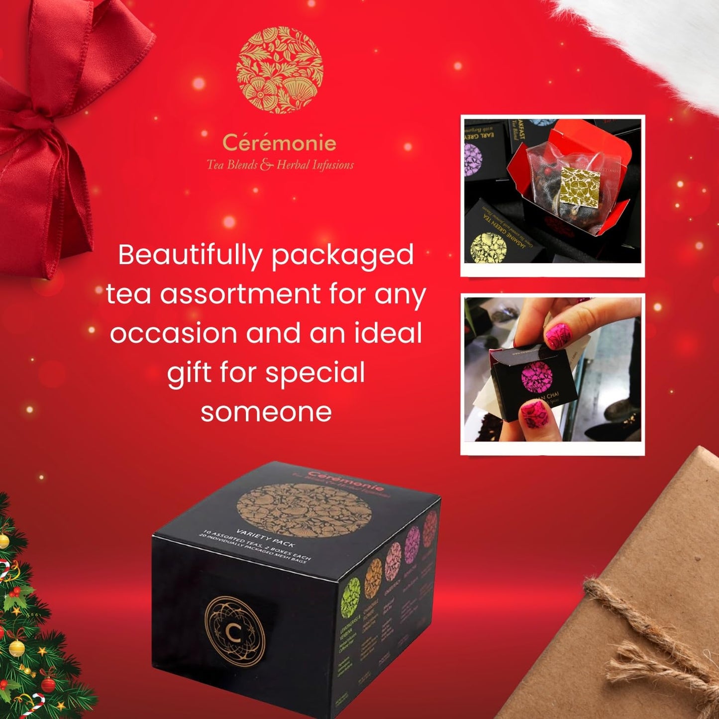 Variety Pack Gourmet Tea Sampler, By Ceremonie Tea. A Collection Of 10 Different Assorted Single Serve Flavors, Set Of 2 Each Pe
