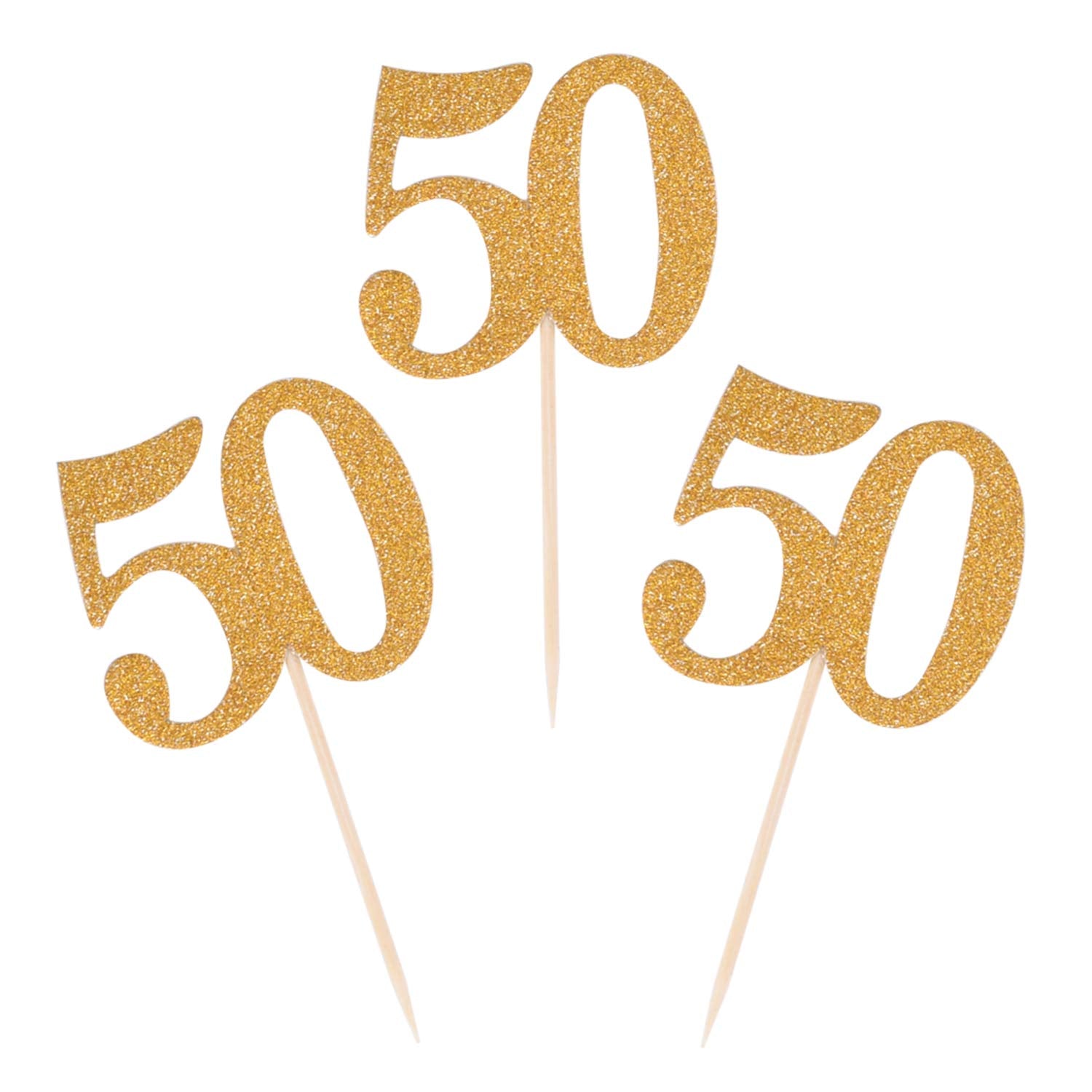 Donoter 50pcs Cupcake Toppers Gold Glitter Number 50 Cake Picks for Birthday Anniversary Party