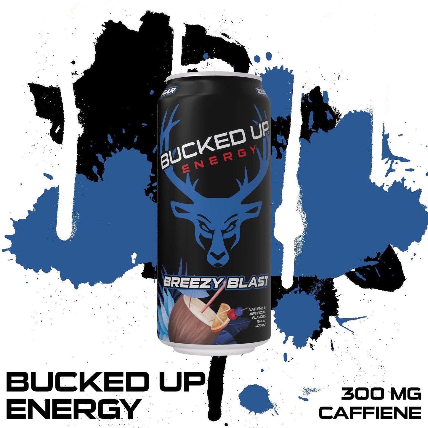 Bucked Up Energy Drink 300mg - Breezy Blast Flavor - 12 Count