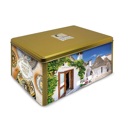 Pasticceria Matilde Vicenzi Puglia Cookie Gift Tin - Assorted Variety Of Bite Size Cream Filled Pastries & Gourmet Italian Short