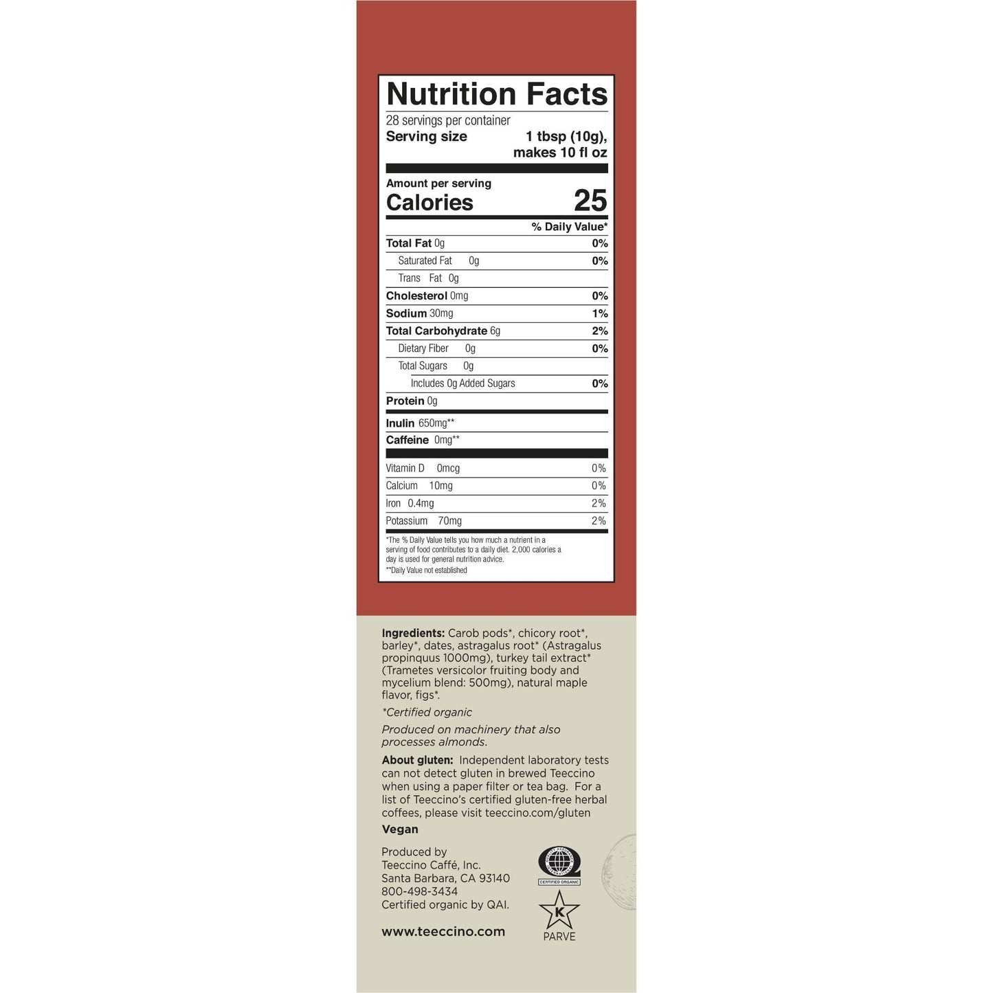 Teeccino Turkey Tail Coffee Alternative, Toasted Maple, Medium Roast, Caffeine Free, 10 Oz, All-Purpose Grind