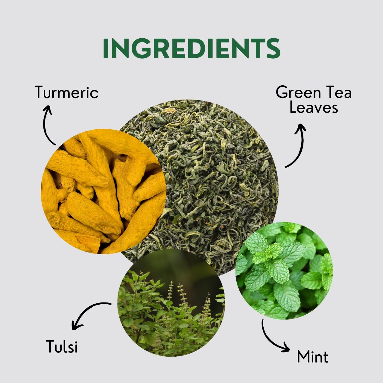 Tea Leaf & Co. Turmeric Tulsi Tea Bags, Green Tea with Peppermint, 50 Count, Gluten Free, Golden Yellow