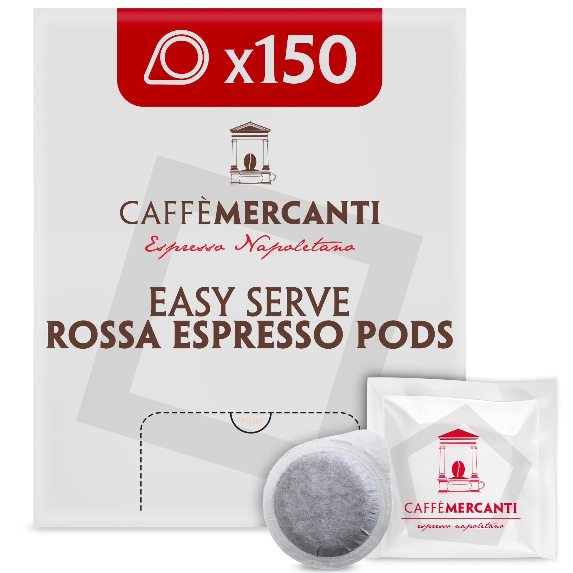 Caffe Mercanti Ese (Easy Serve Espresso) Rossa Italian Coffee Pods In Filter Paper - 44Mm  150 Pods - Italiano Caffe Filter Paper - Non-Gmo
