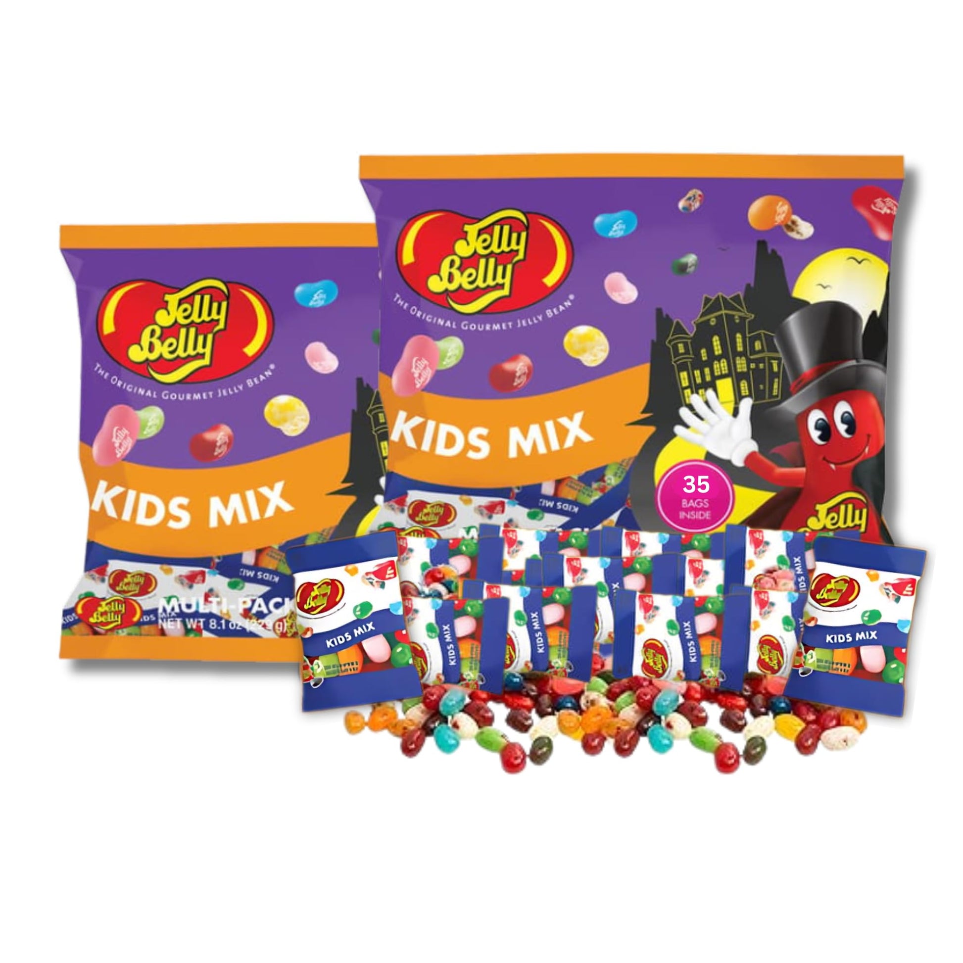 Jelly Belly Halloween Fun Packs - Kids Mix - 35 Mini Trick Or Treat Pouches (.35Oz) Per Bag - Gift Packs By Lyzas Sweets &   (Pack Of 2)