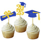 DOMOO OF DREAMS Graduation Cupcake Toppers, Blue Gold, Paper, 2x1.05 inches, 24 PCS, Grad Party Decoration