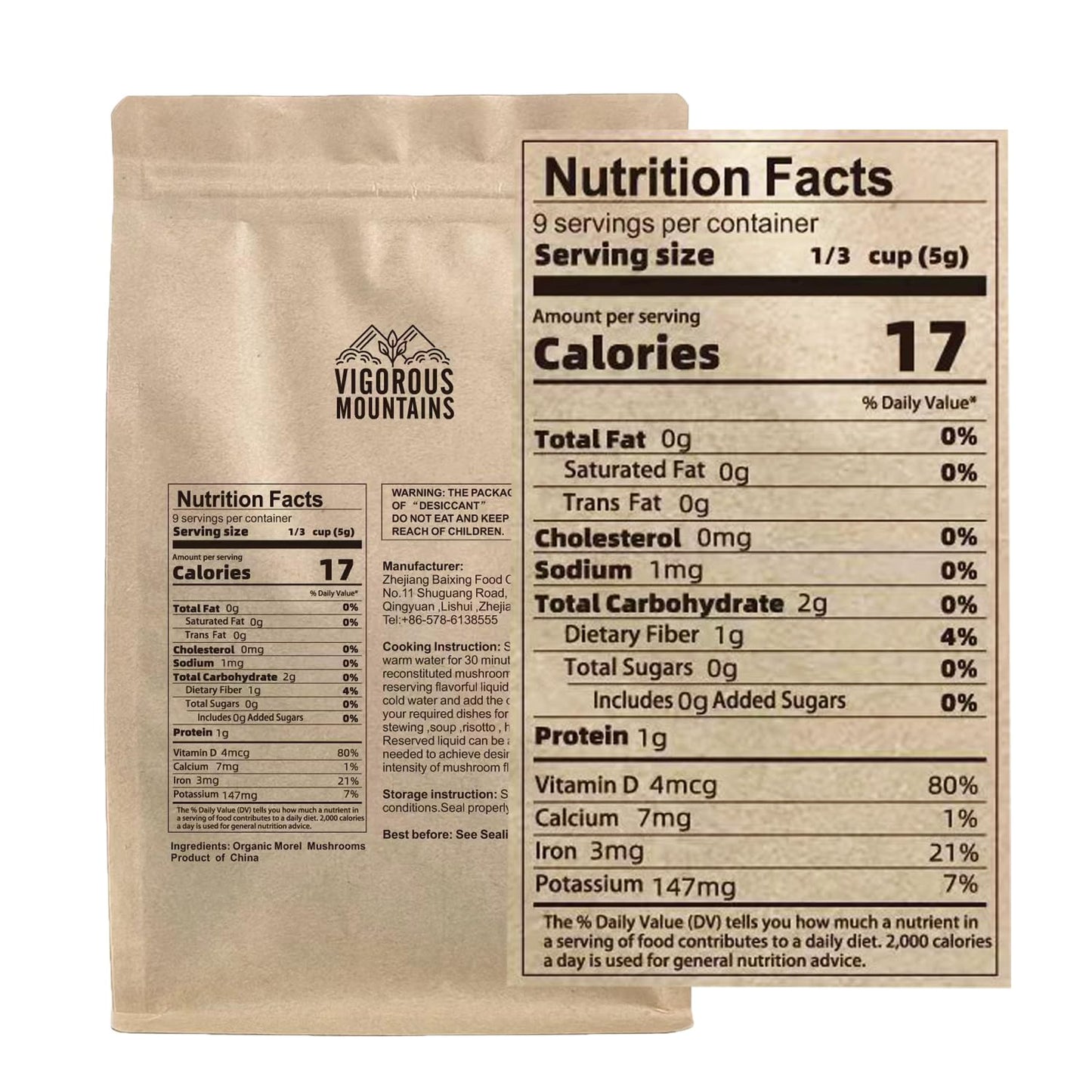 Vigorous Mountains Organic Dried Morel Mushrooms For Cooking, Intact Shapes, Short Stems With Rich Aroma Premium Dry Morels 1.5