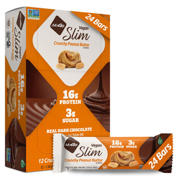 Nugo Slim Dark Chocolate Crunchy Peanut Butter, 16G Vegan Protein, 3G Sugar, 7G Fiber, Low Net Carb, Keto Friendly, Gluten Free,