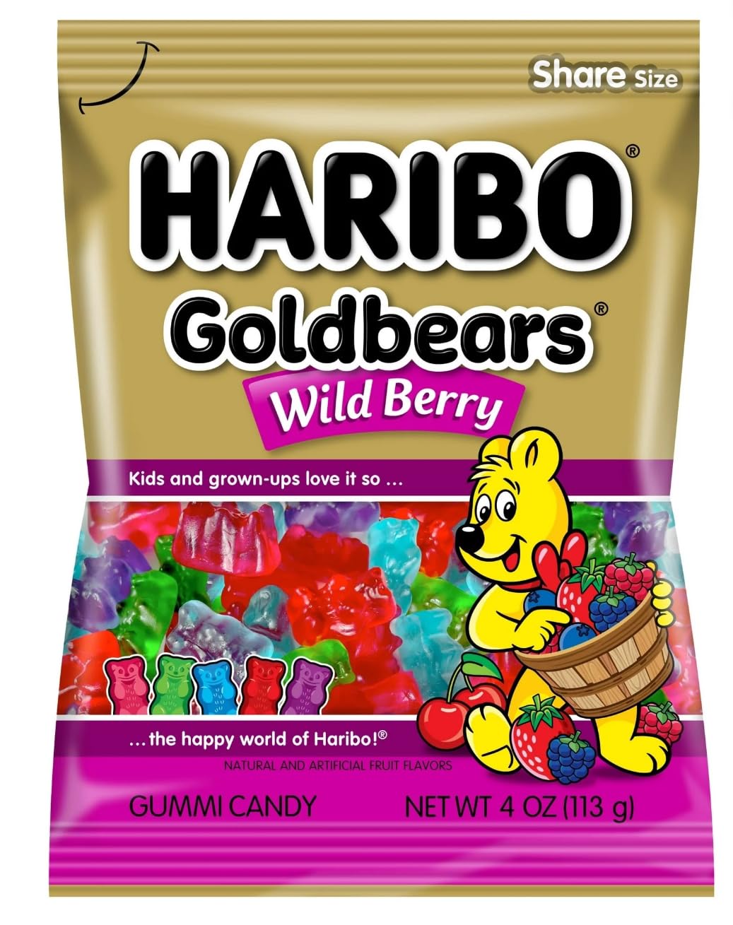 HARIBO Goldbears Wild Berry Gummi Candy  Fruit Flavored  5 oz Share Size Bag (4 PACK)