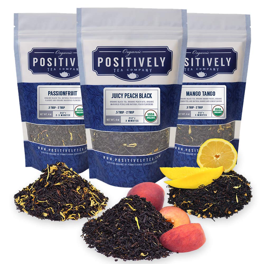 Organic Positively Tea Company Flavored Black Tea Sampler Loose Leaf 4 Ounce Pack of 3