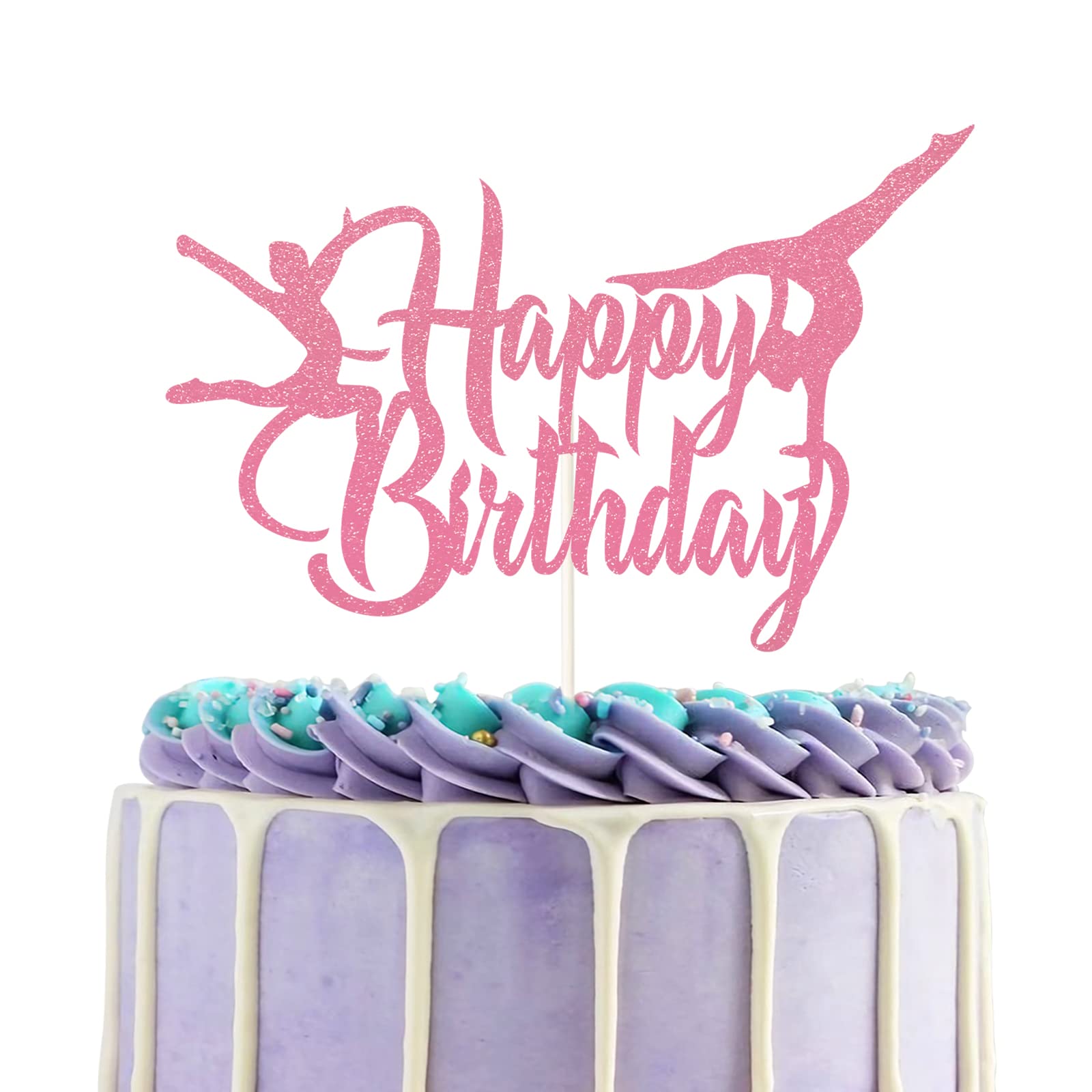 Gymnast Girl Cake Topper,Pink Glitter Baby Shower Cake Decor,Dancing Girl Birthday Cake Decorations, Gymnastics Party Decor