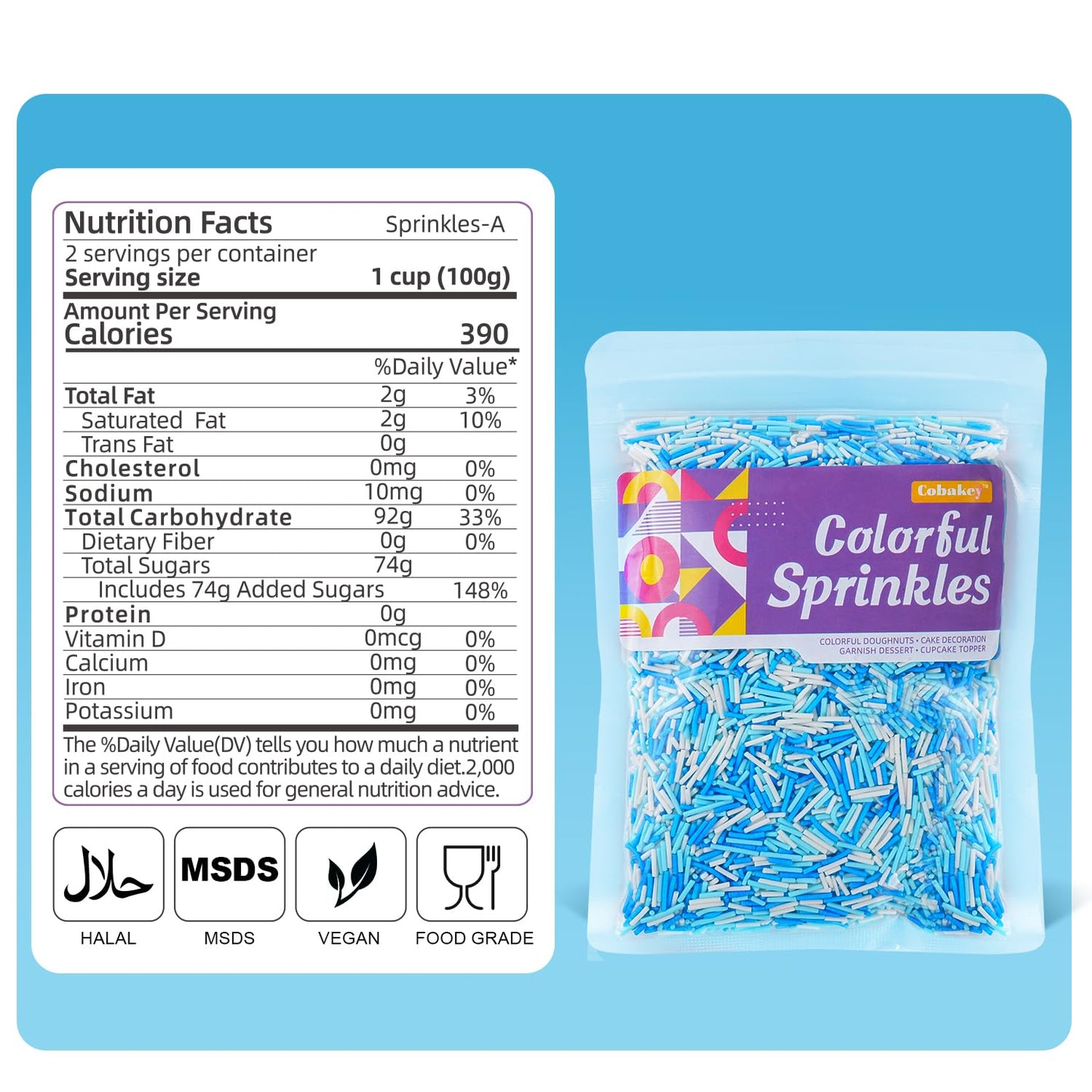 Blue and White Jimmies Sprinkles for Baking 7 oz - Winter Sprinkles for Cookies, Cakes, Cupcakes, Ice Cream, Chocolate | Perfect