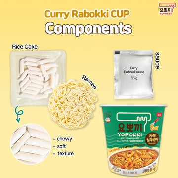 Yopokki Instant Rabokki Cup (Curry, Cup Of 2) Korean Street Food With Spicy Curry Taste Sauce Ramen Noodle Topokki Rice Cake - Q
