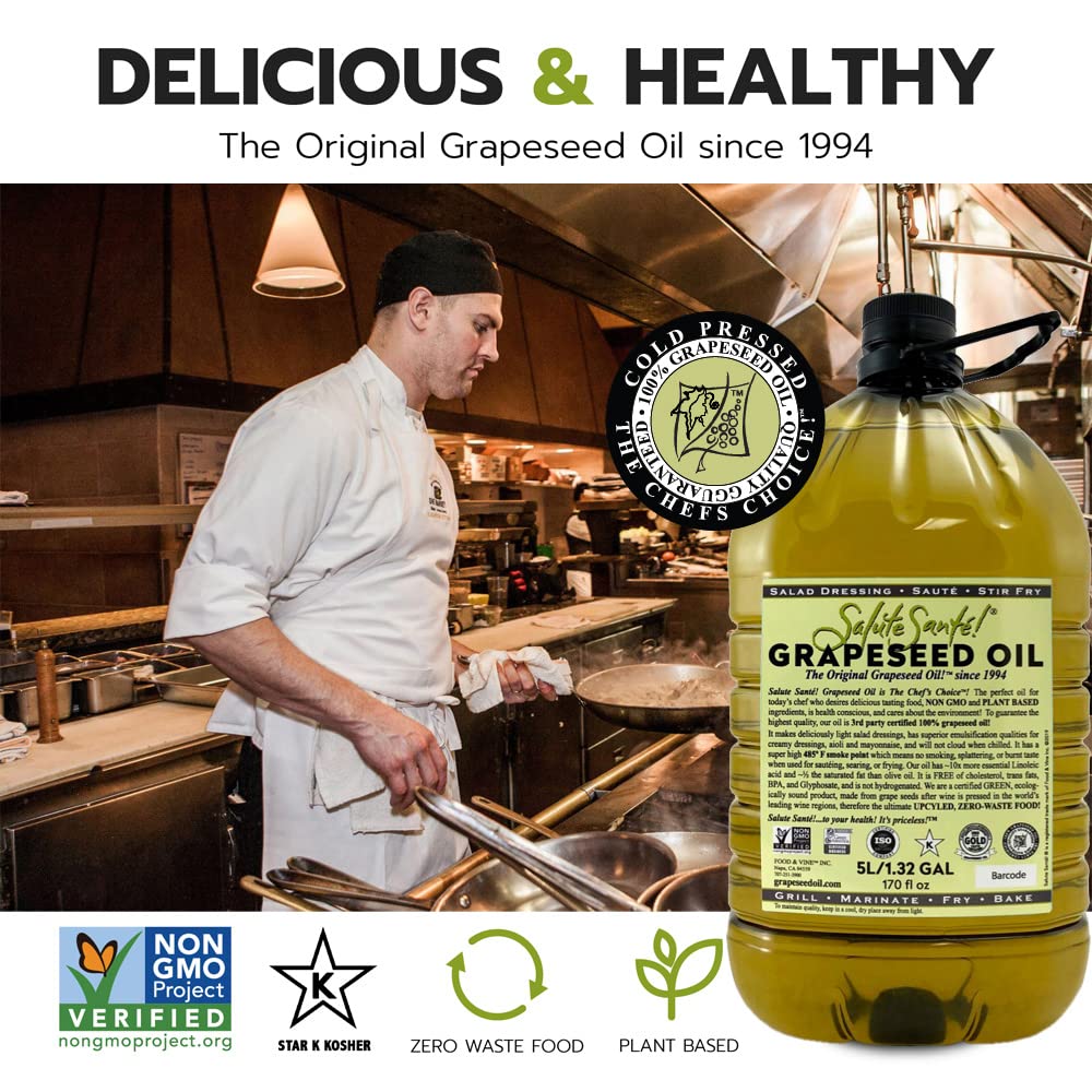 Salute Sante! Cold Pressed G seed Oil – Non-GMO Cooking Oil, Vegan, Kosher – 5 Liter, 3 Pack