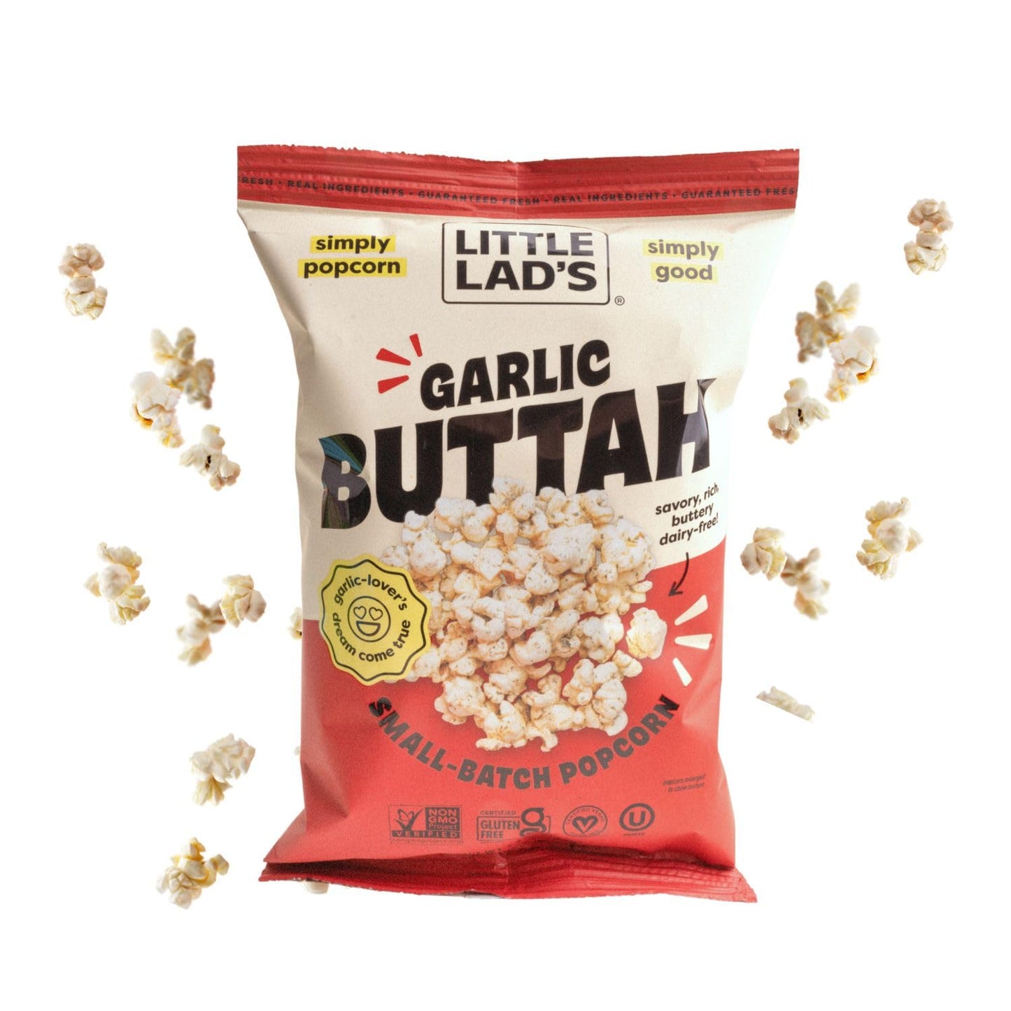 Little Lads Healthy Popcorn (Garlic Buttah) - Vegan, Gluten-Free, Non-GMO Popcorn with Garlic Butter Flavor 5.4 Oz (Pack of 3)