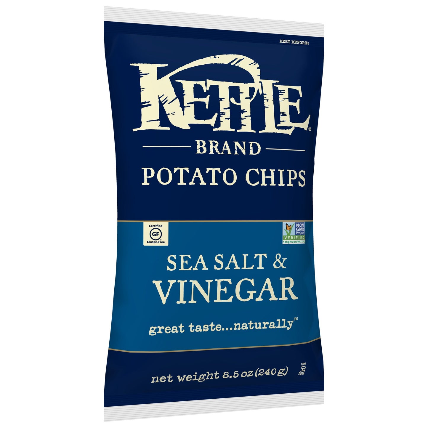 Kettle Brand Potato Chips, Sea Salt And Vinegar, 8.5 Ounce Bags (Pack Of 12)