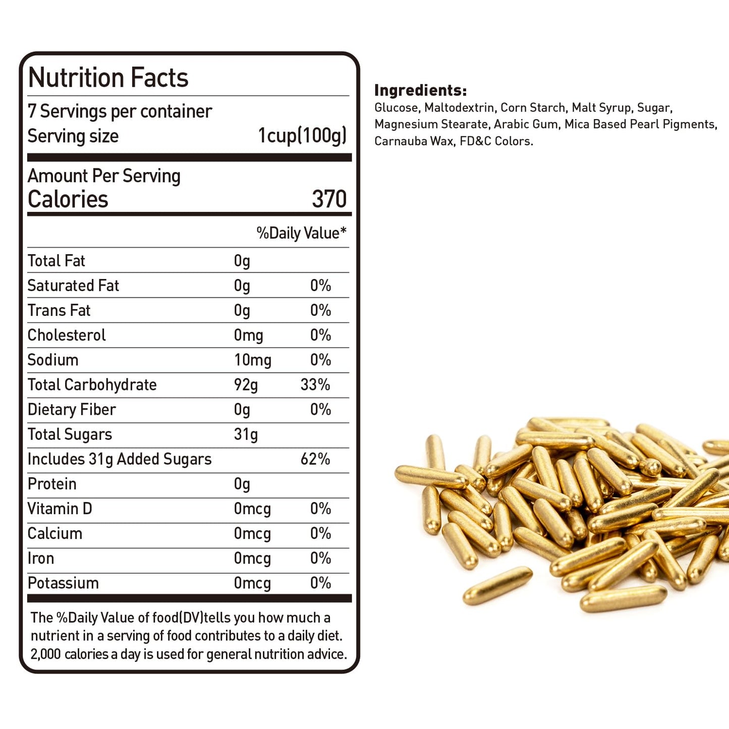 Dazzjoy Gold Rods Sprinkles, Edible Sugar Sprinkles, 120G/4.23Oz, Cupcake Toppers, Cake Decorations, Ice Cream, Wedding Party Va