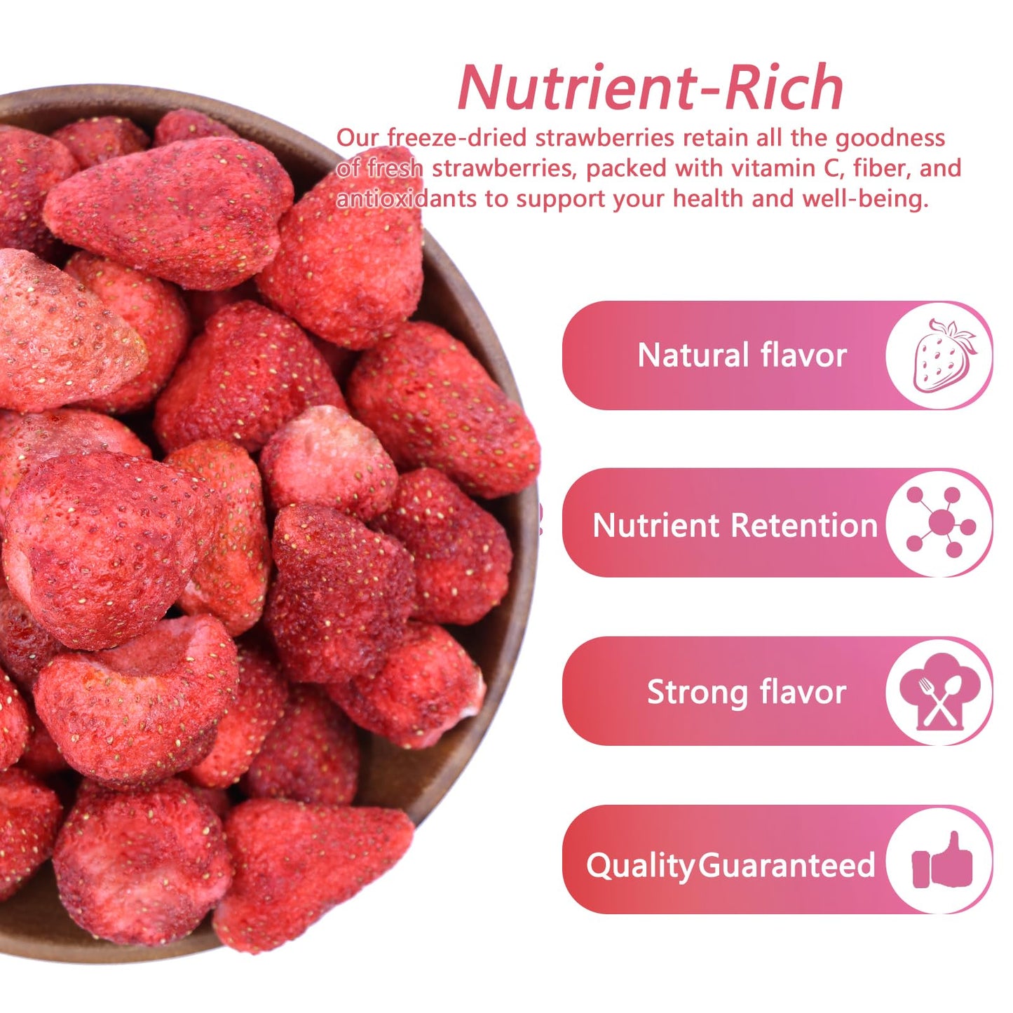 Amilutuo Freeze Dried Strawberries, Whole Dehydrated Fruit, 5.3OZ for Cereal, Salads, Granola Bars, Ice Cream