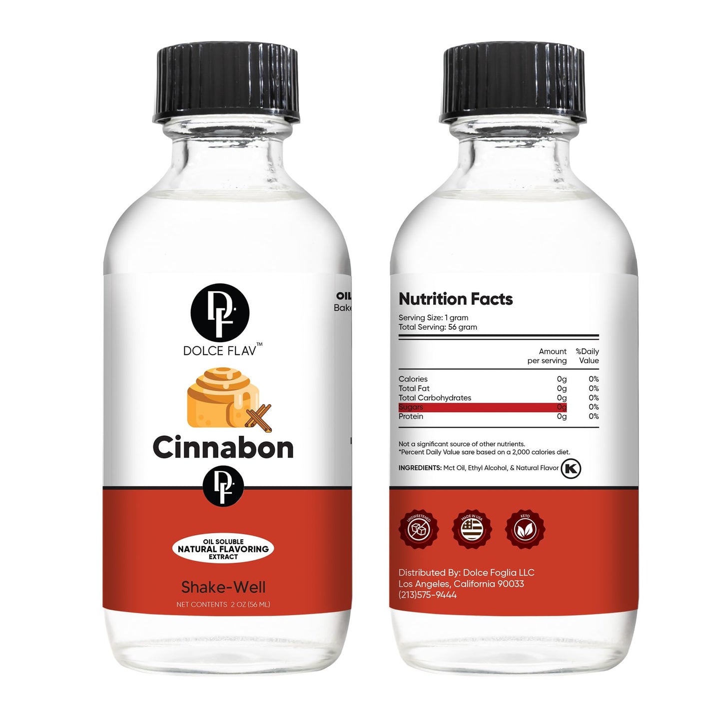 Dolce Foglia Cinnabon Extract - Oil-Soluble, Sugar-Free Flavoring for Baking, Smoothies & Desserts - 2 Oz.