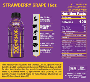 BODYARMOR Sports Drink Sports Beverage, Strawberry Grape, Coconut Water Hydration, Natural Flavors With Vitamins, Potassium-Pack