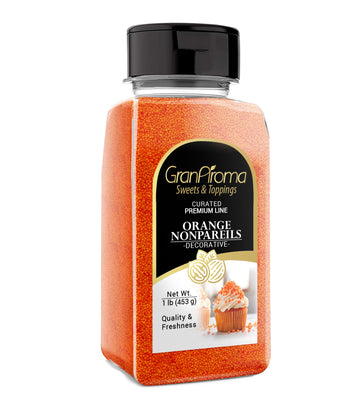 GranAroma Orange Nonpareils, 1 lb, Decorative Sprinkles, Cakes & Cookies, Bakery Staple