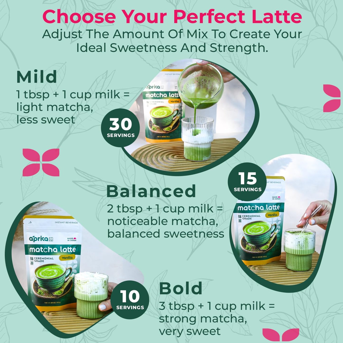 AprikaLife Matcha Latte Powder, Premium Barista Mix, Natural Vanilla Flavor, 6.8 oz / 180g