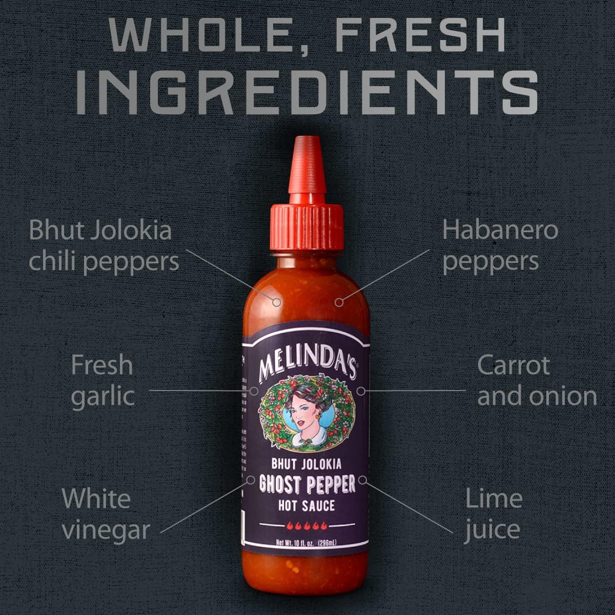 Melindas Ghost Pepper Hot Sauce - Extra Spicy - 10 Fl Oz Squeeze - Made with Fresh Ingredients