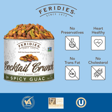 FERIDIES Gourmet Snack Mix, Spicy Buffalo Guac, 36oz Tin, Premium Virginia Peanuts, Almonds, Sesame Sticks