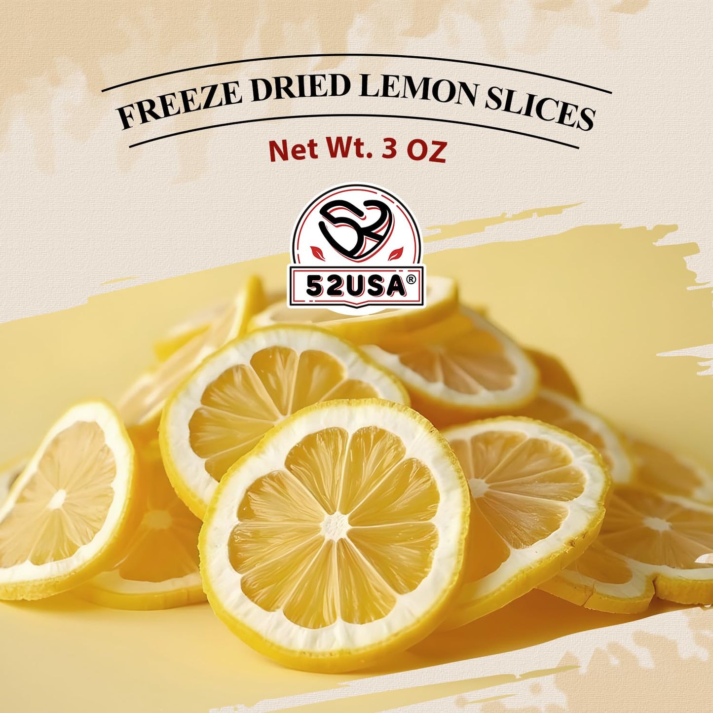 52USA Freeze Dried Lemon Slices, 3oz - All Natural Dehydrated Lemons for Teas, Infused Water, Cocktails & Baking, No Additives, No Sugar Added