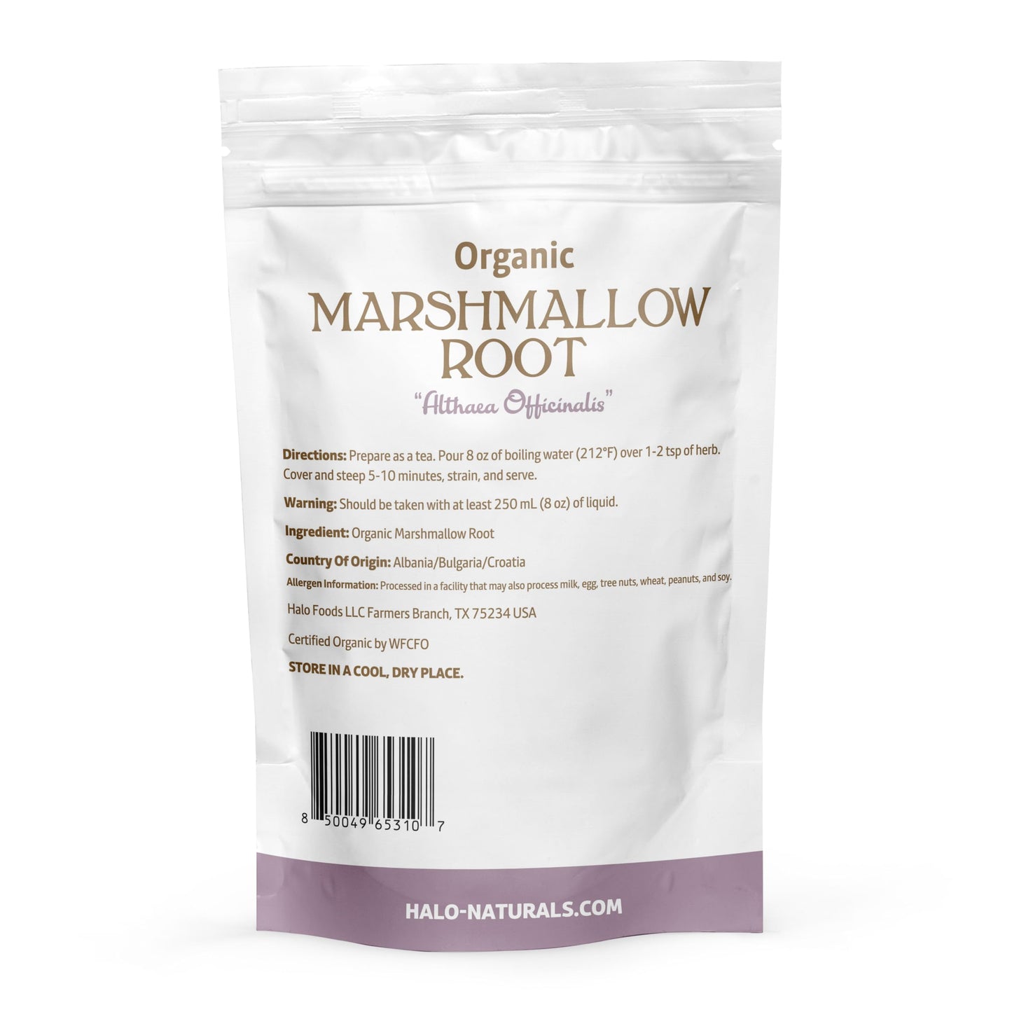 Halo Naturals Organic Marshmallow Root Cut & Sifted, 4 Ounces (Althaea Officinalis) Usda Certified | Resealable Pouch| Packaged