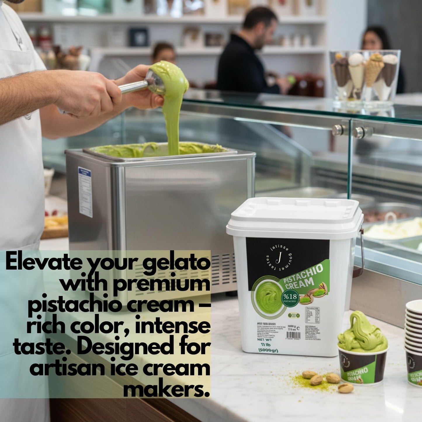 Jatisse 18% Pistachio Cream 11 lb (5kg) - Bulk Spread for Bakery & Foodservice - Perfect for Dubai Chocolate Bars  Knafeh & Desserts - Clean Ingredients - No Palm Oil - Turkish Pistachio Paste