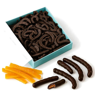 Andy Anand Dark Chocolate Covered Orange Peel Bars, 40 pc, 12 oz – Real Candied Orange Zest, Belgian Chocolate, Birthday & Holiday Gift Box