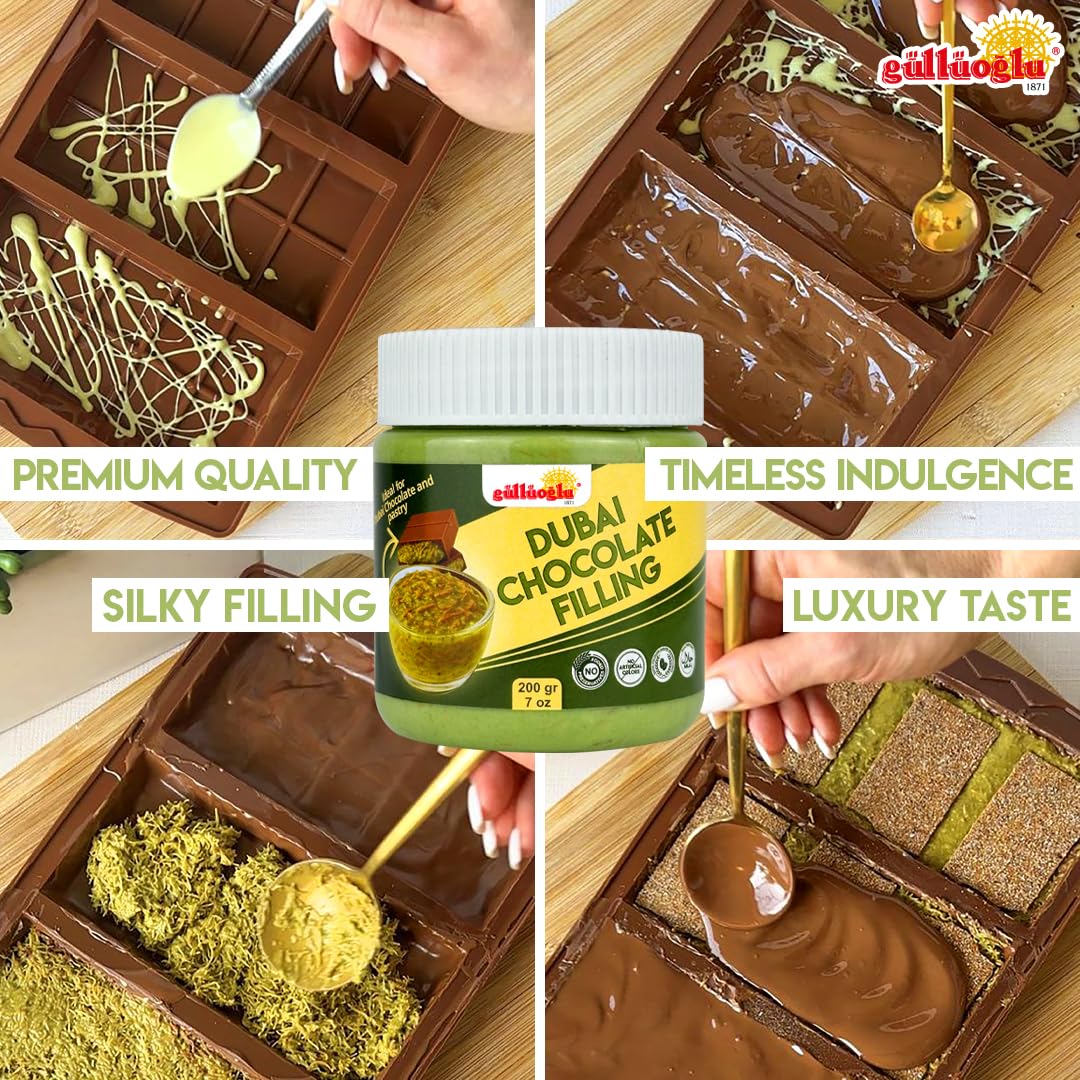 Gulluoglu Dubai Chocolate Filling - 200g 7oz Pistachio Cream with Crispy Kadayif | Middle Eastern Gourmet Dessert Best Ingredien