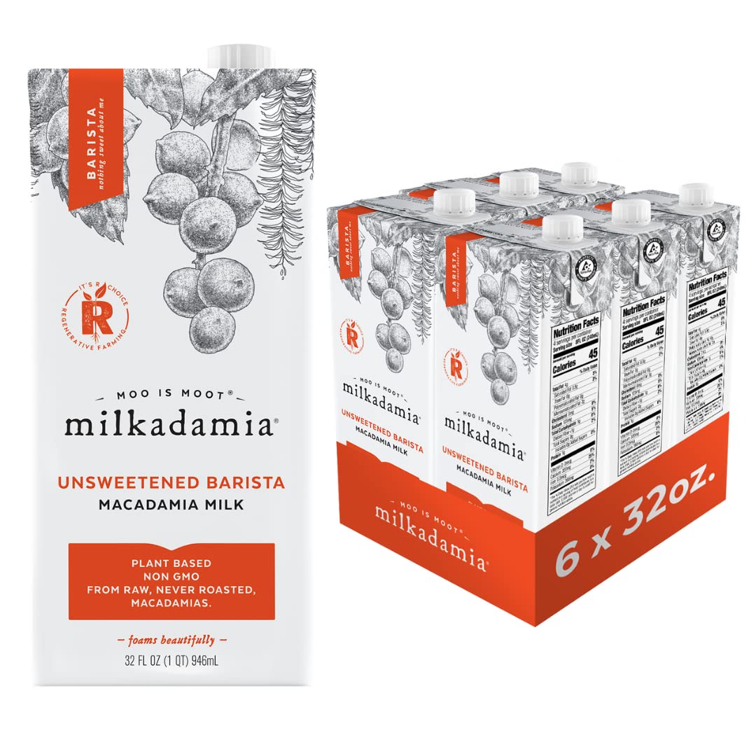 milkadamia Macadamia Milk - Unsweetened Barista - 32 Fl Oz (Pack of 6) - Lactose Free Milk, Vegan Shelf Stable Milk, Plant Based
