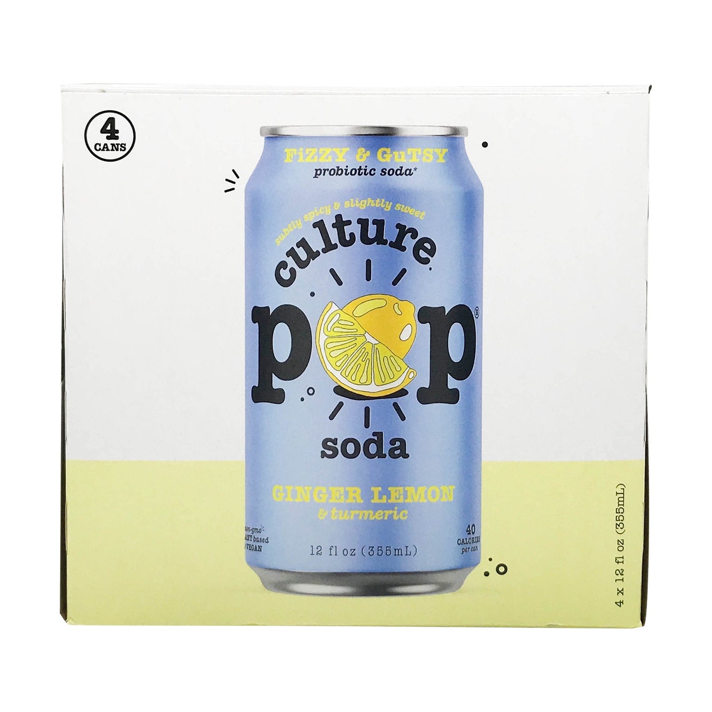 culture Pop Soda, Soda ginger Lemon Turmeric, 12 Fl Oz, 4 Pack